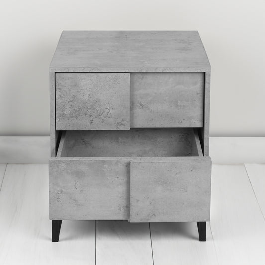 2 Drawer Nightstand geometric elements cement grey for bedroom living room and study