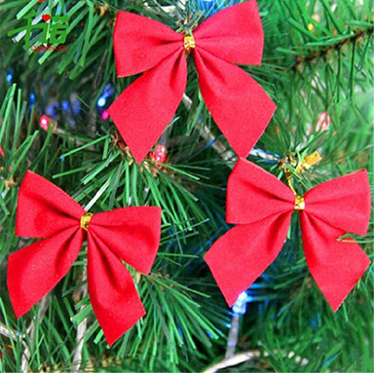 12pcs Gold Christmas Tree Bowknot Xmax Tree Hanging Decorations Xmas Home DIY Ornament Festival Party New Year Decors