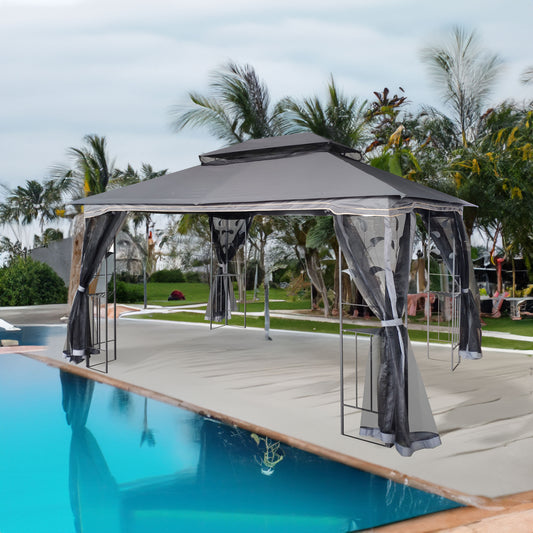 13x10 Outdoor Patio Gazebo Canopy Tent With Ventilated Double Roof And Mosquito net Gray Top