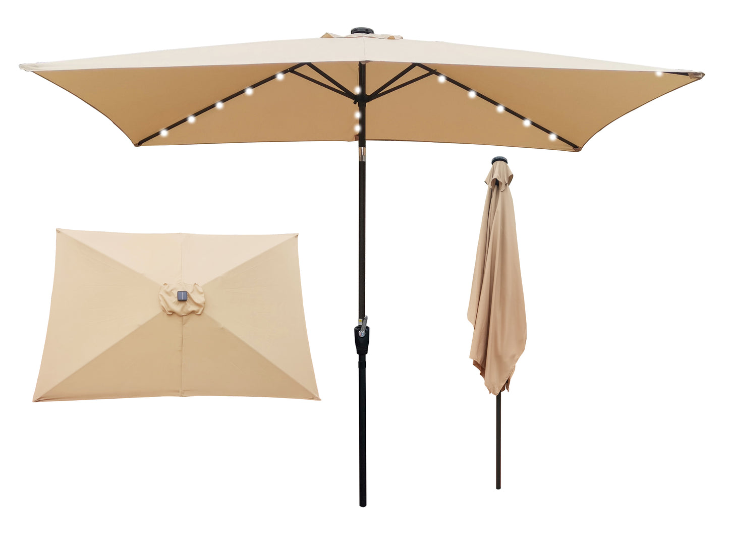 10 x 6.5t Rectangular Patio Solar LED Lighted Outdoor Market Umbrellas with Crank and Push Button Tilt