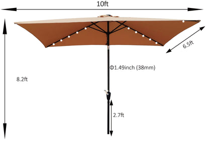 10 x 6.5t Rectangular Patio Solar LED Lighted Outdoor Market Umbrellas with Crank & Push Button Tilt