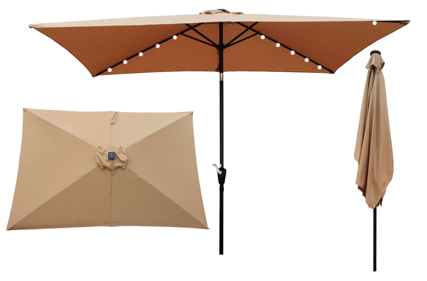 10 x 6.5t Rectangular Patio Solar LED Lighted Outdoor Market Umbrellas with Crank & Push Button Tilt
